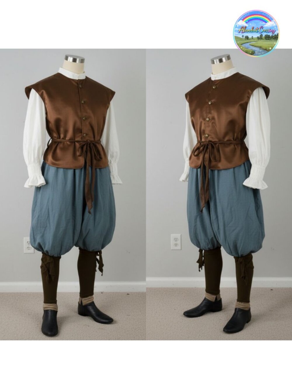 Mens Renaissance Medieval Peasant Costume Linen Cotton Top Belt Pants